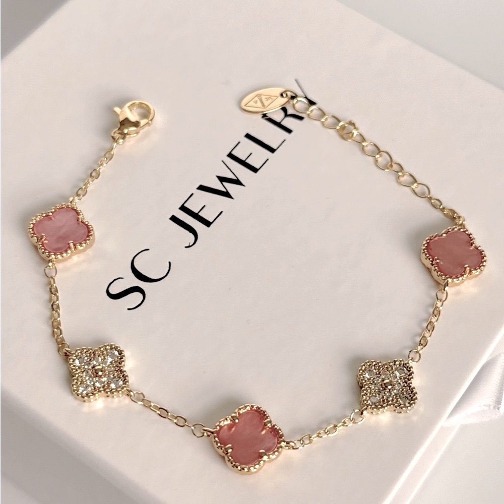 Petite Clover Pink Mop & Real Zircon 14k Gold Filled